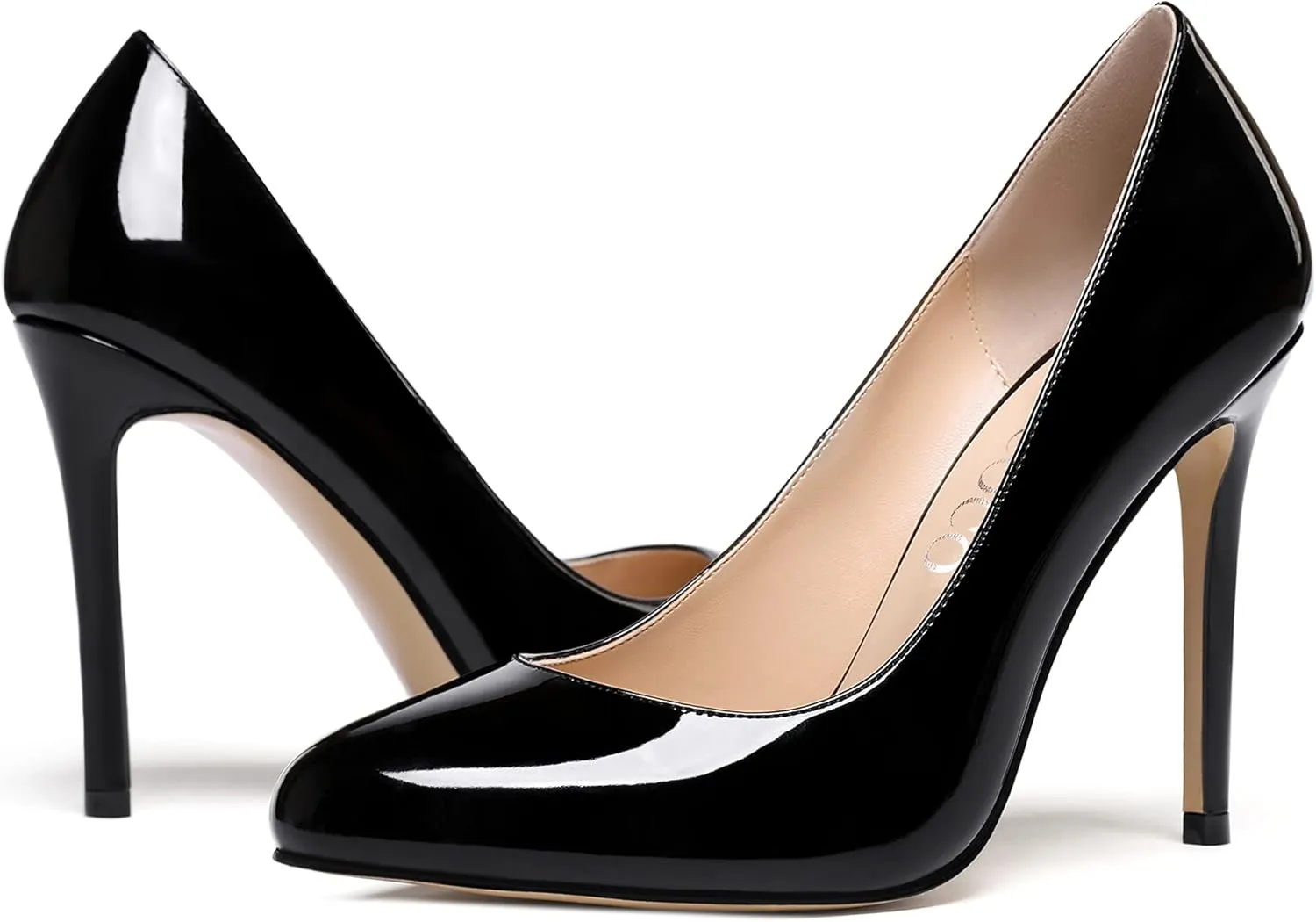 MODENCOCO Women's Slip On Round Toe Patent Solid Stiletto High Heel Pumps Shoes 4 Inch