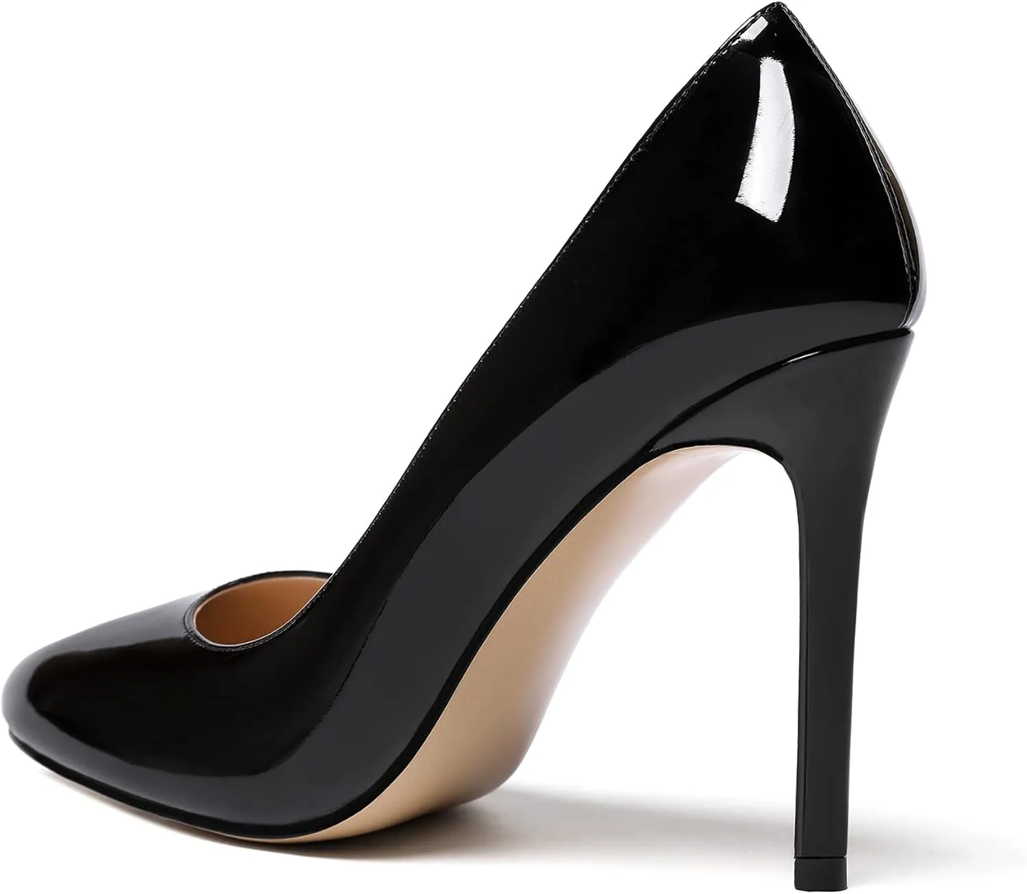 MODENCOCO Women's Slip On Round Toe Patent Solid Stiletto High Heel Pumps Shoes 4 Inch