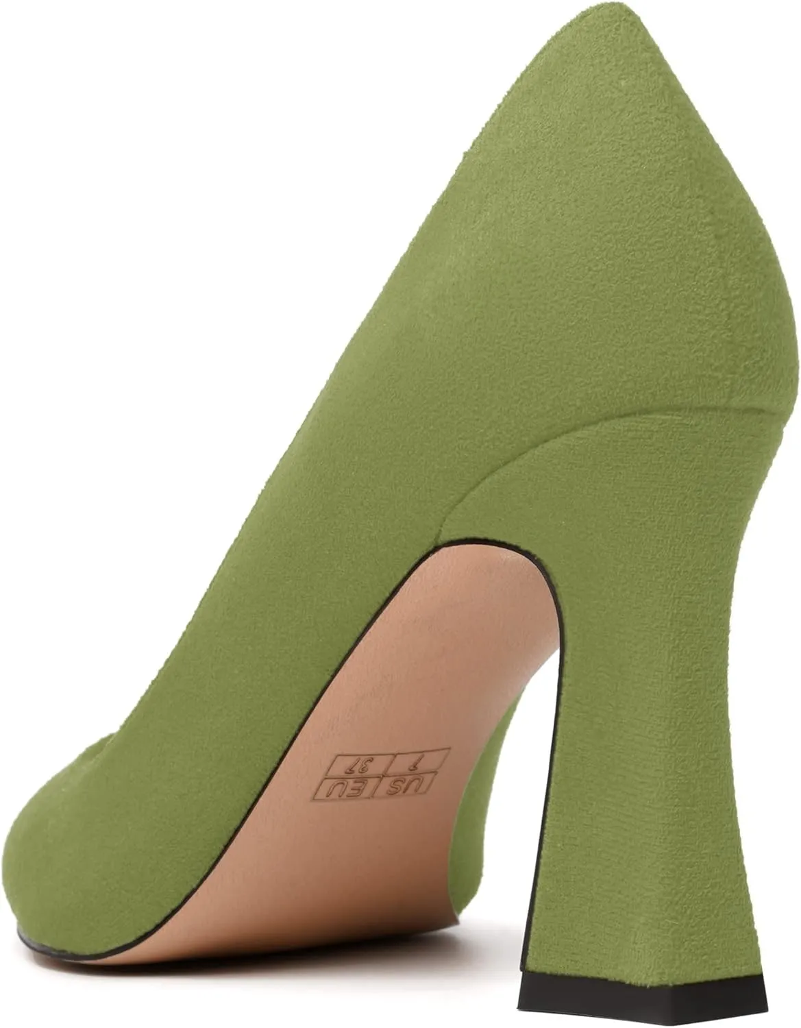 MODENCOCO Womens Slip On Solid Office Sexy Pointed Toe Fashion Suede Block High Heel Pumps Dress Shoes 3.5 Inch