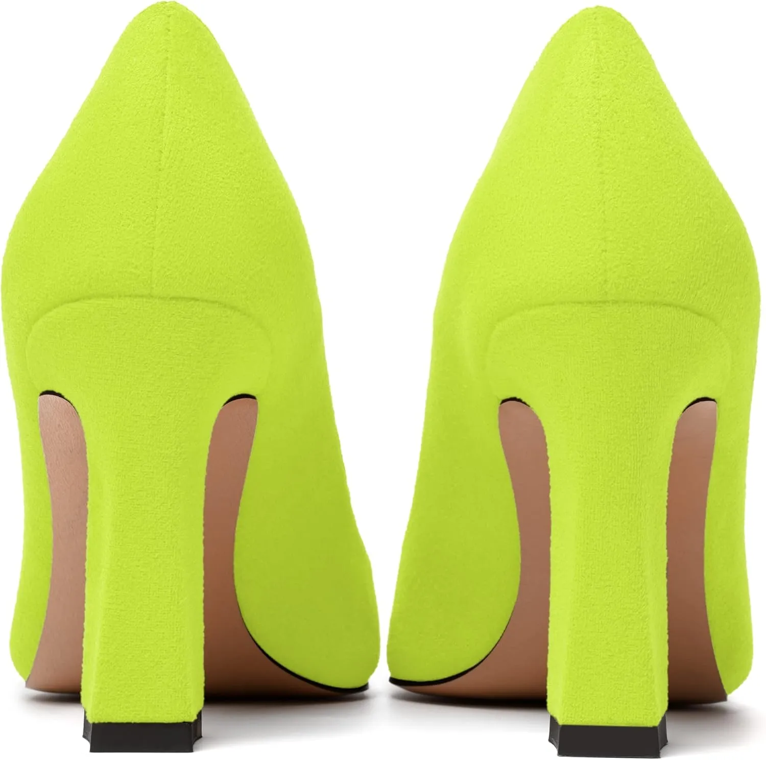 MODENCOCO Womens Slip On Solid Office Sexy Pointed Toe Fashion Suede Block High Heel Pumps Dress Shoes 3.5 Inch