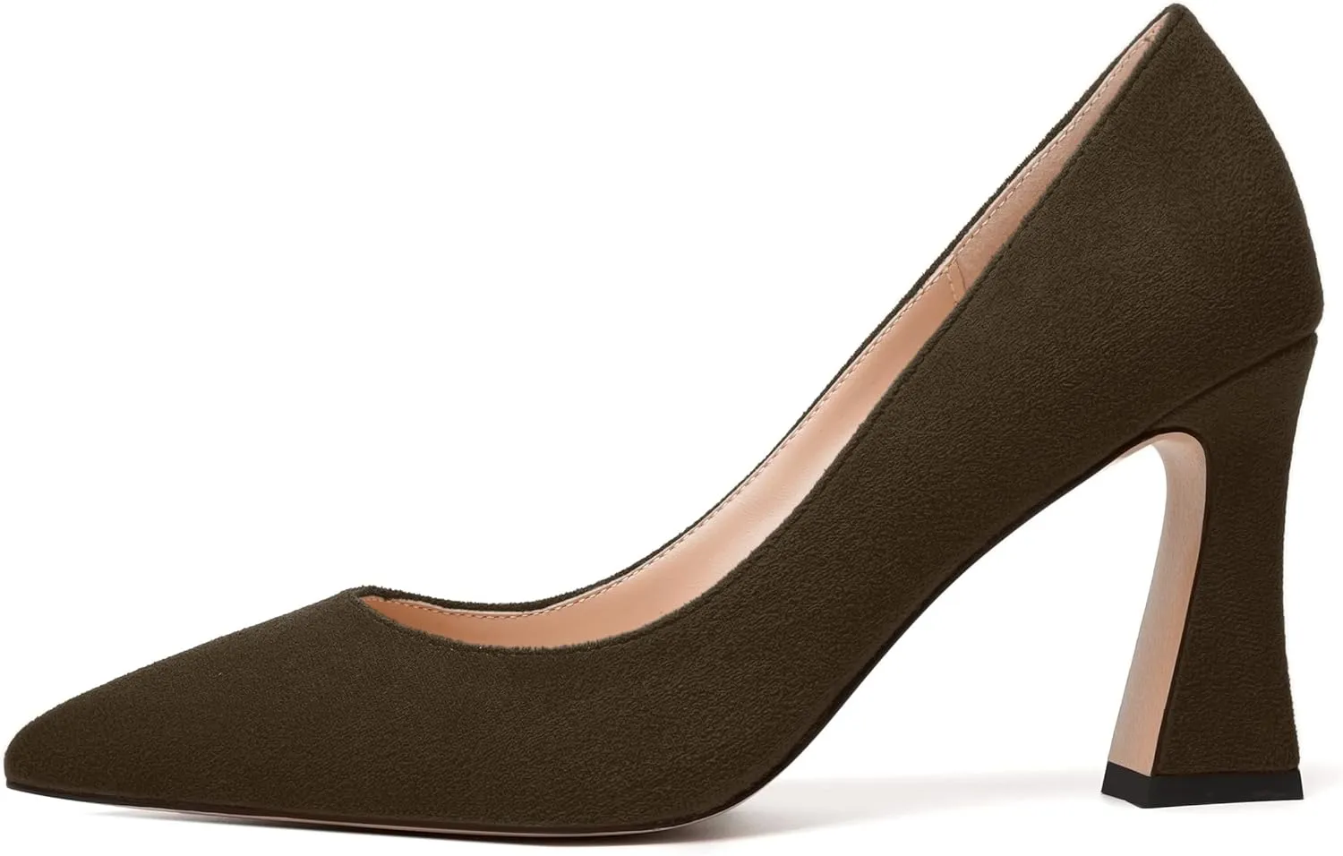 MODENCOCO Womens Slip On Solid Office Sexy Pointed Toe Fashion Suede Block High Heel Pumps Dress Shoes 3.5 Inch
