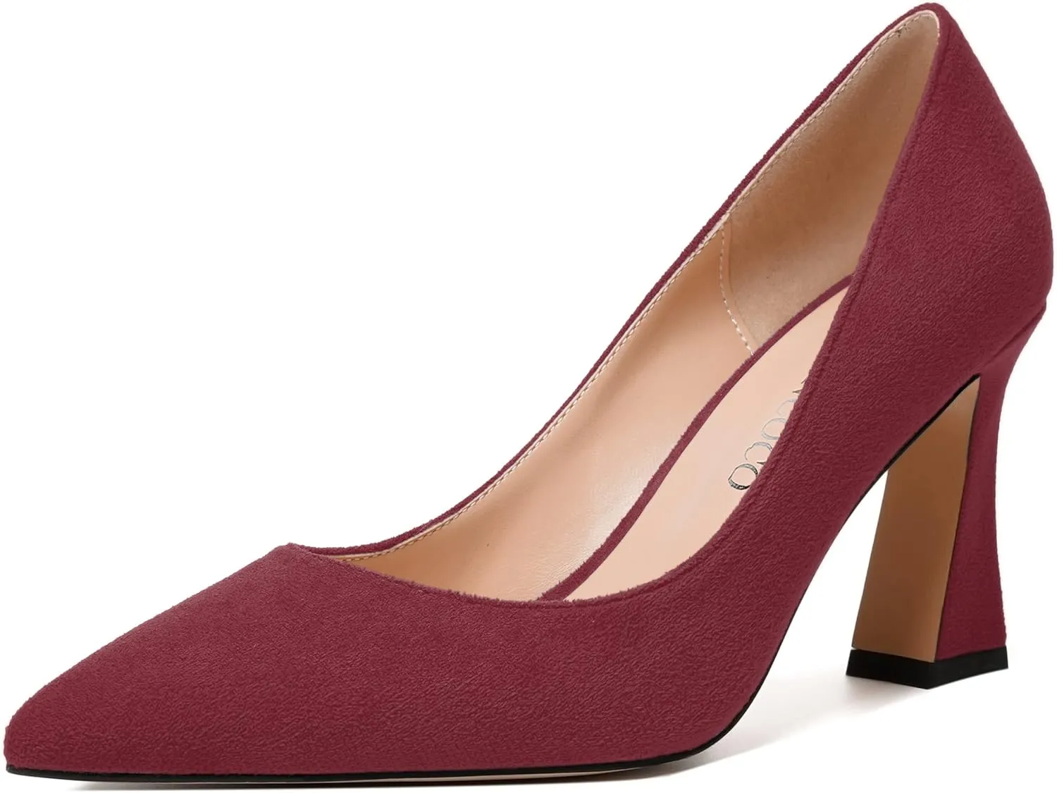 MODENCOCO Womens Slip On Solid Office Sexy Pointed Toe Fashion Suede Block High Heel Pumps Dress Shoes 3.5 Inch