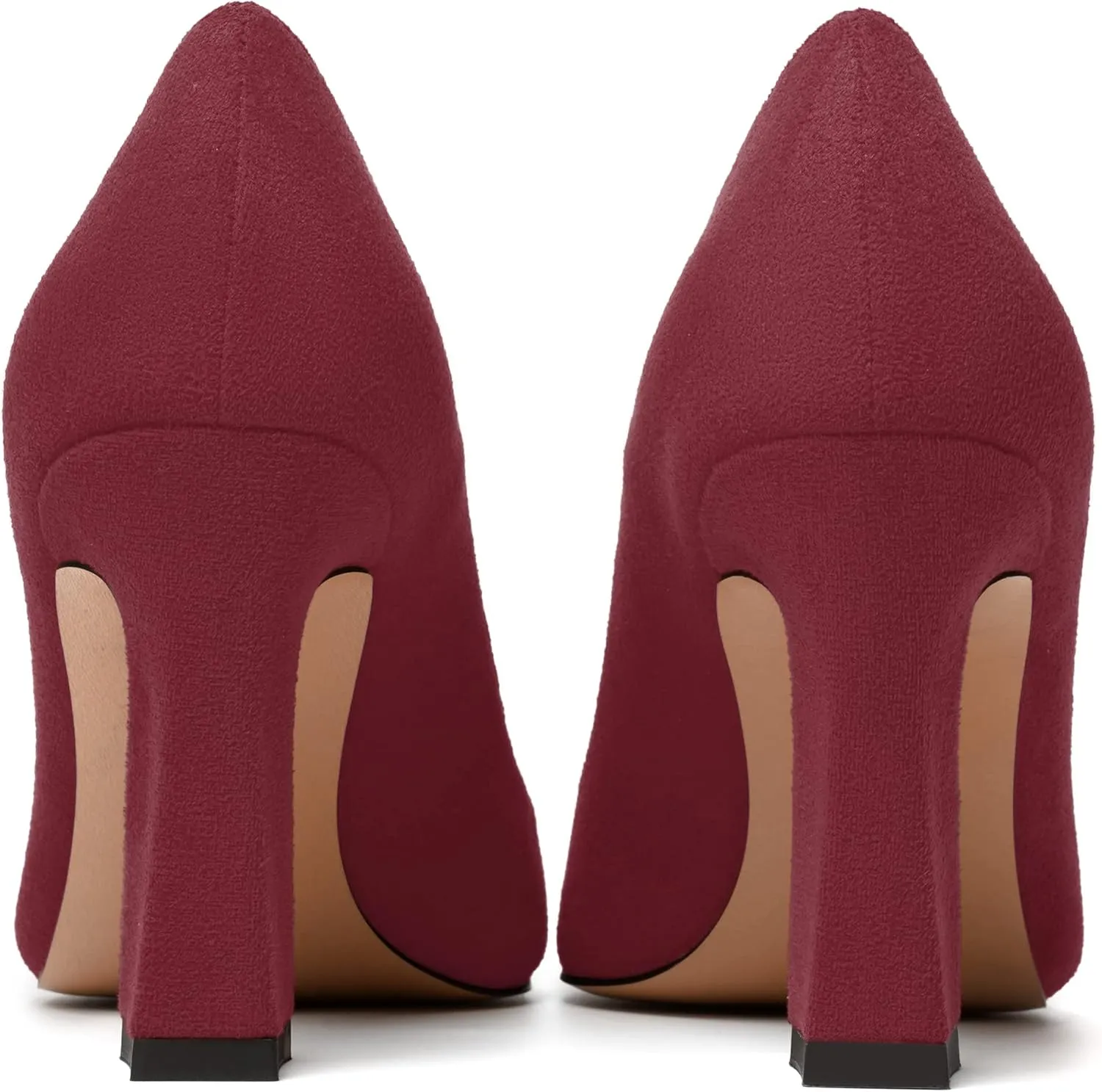 MODENCOCO Womens Slip On Solid Office Sexy Pointed Toe Fashion Suede Block High Heel Pumps Dress Shoes 3.5 Inch