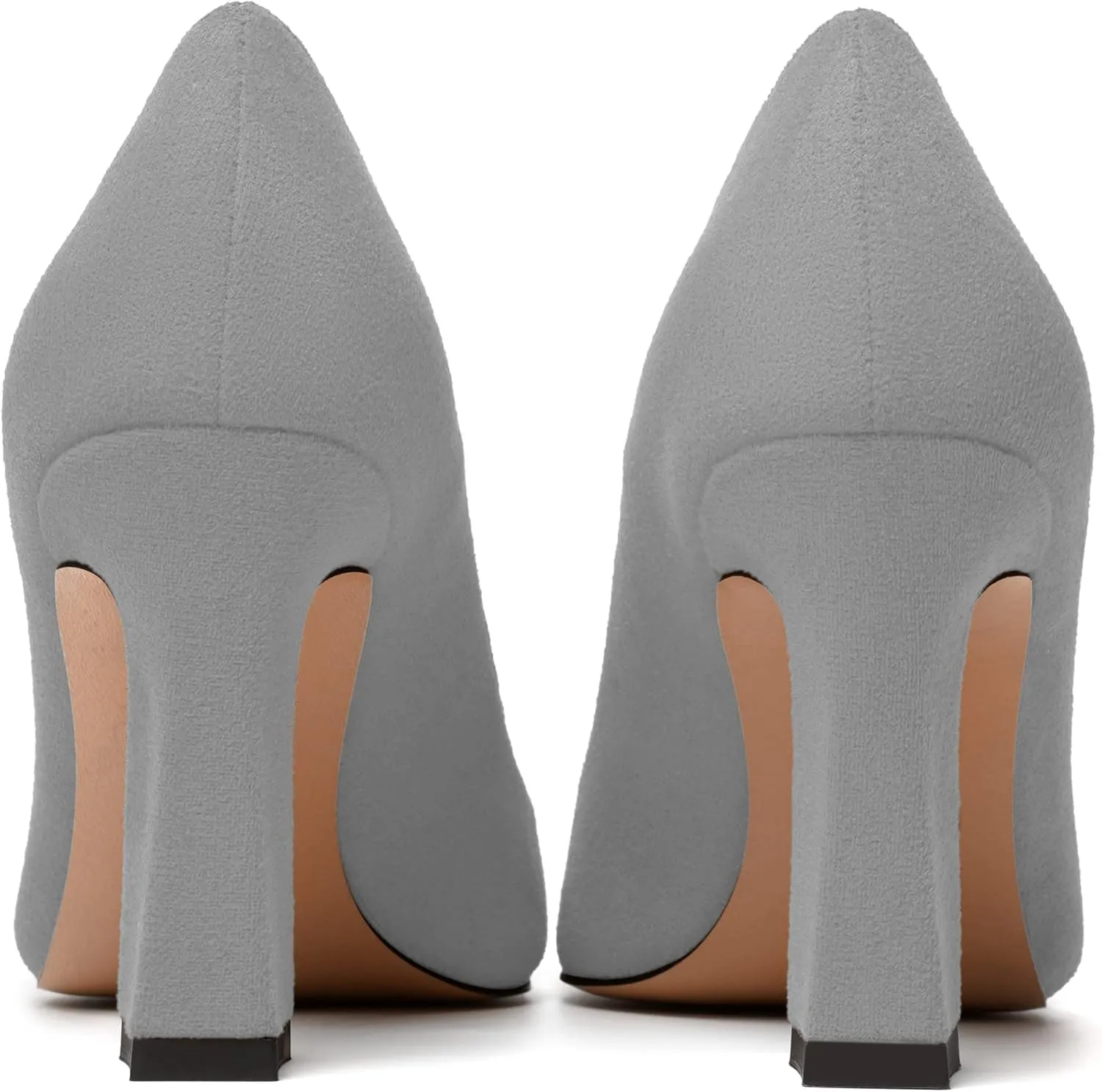 MODENCOCO Womens Slip On Solid Office Sexy Pointed Toe Fashion Suede Block High Heel Pumps Dress Shoes 3.5 Inch