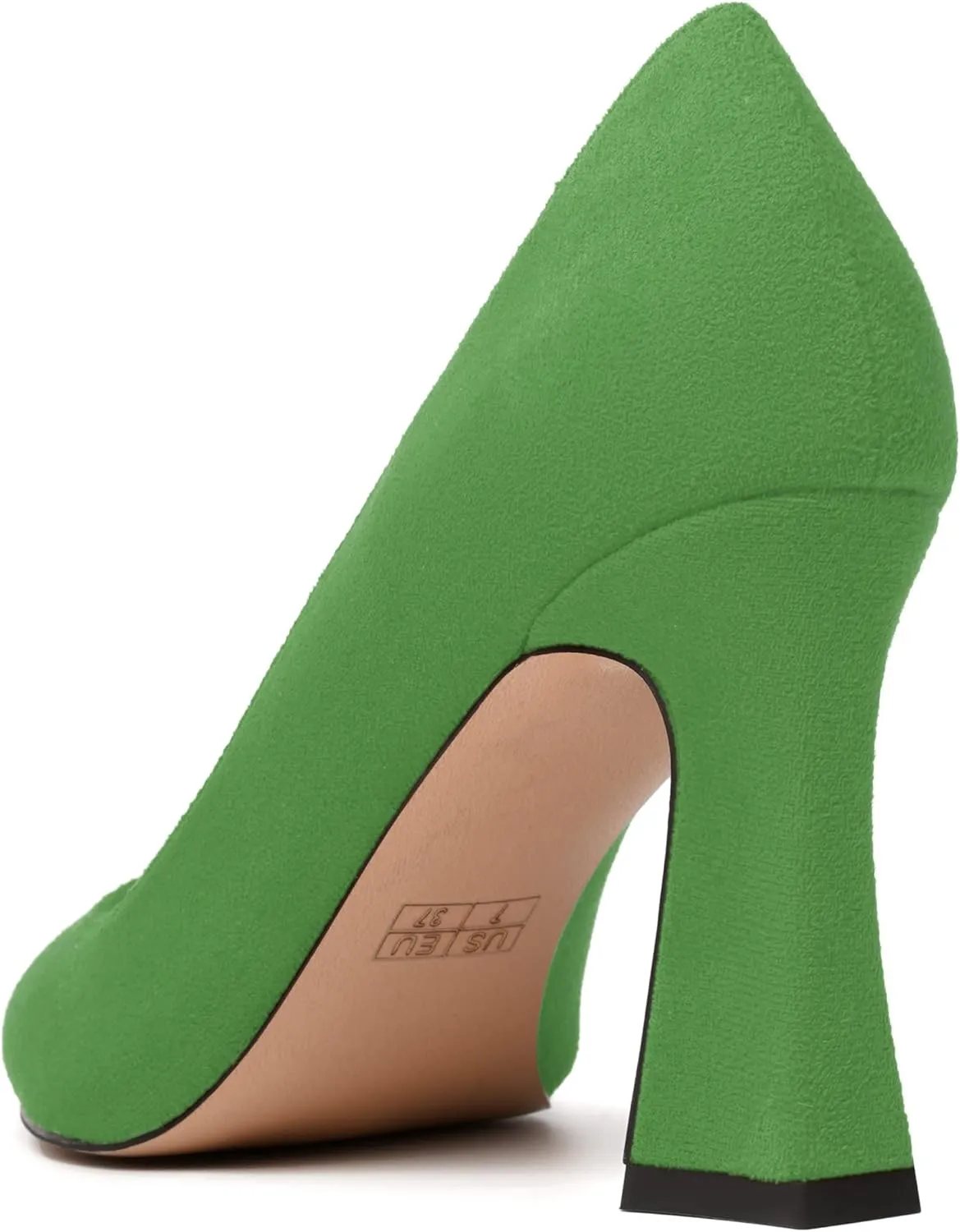 MODENCOCO Womens Slip On Solid Office Sexy Pointed Toe Fashion Suede Block High Heel Pumps Dress Shoes 3.5 Inch
