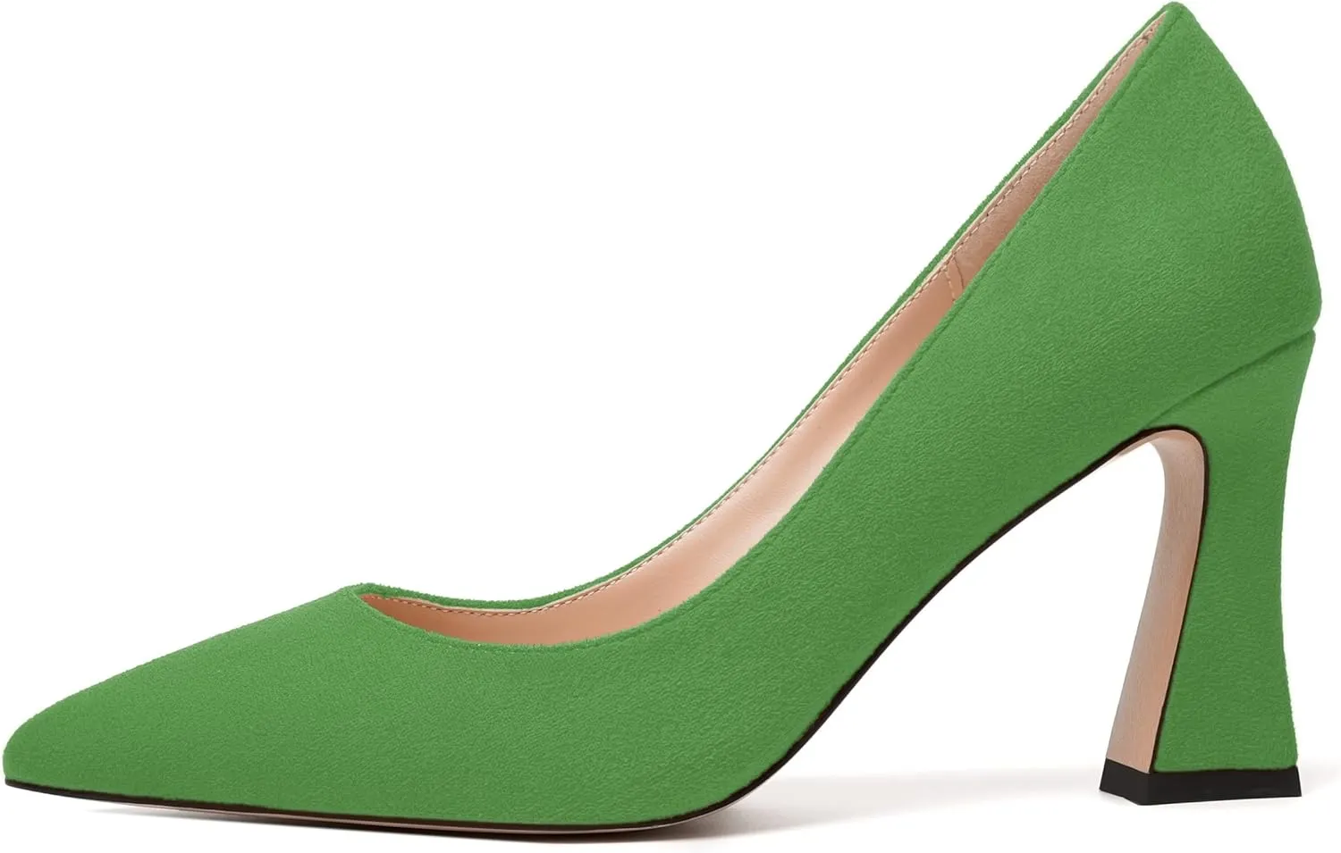 MODENCOCO Womens Slip On Solid Office Sexy Pointed Toe Fashion Suede Block High Heel Pumps Dress Shoes 3.5 Inch