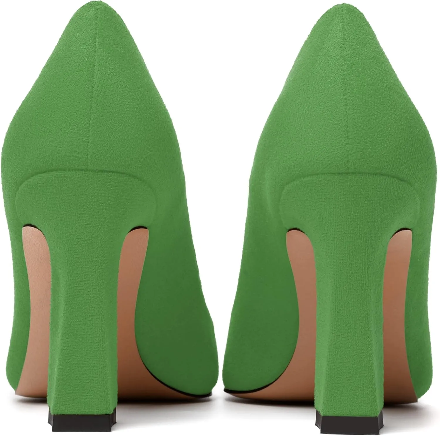MODENCOCO Womens Slip On Solid Office Sexy Pointed Toe Fashion Suede Block High Heel Pumps Dress Shoes 3.5 Inch