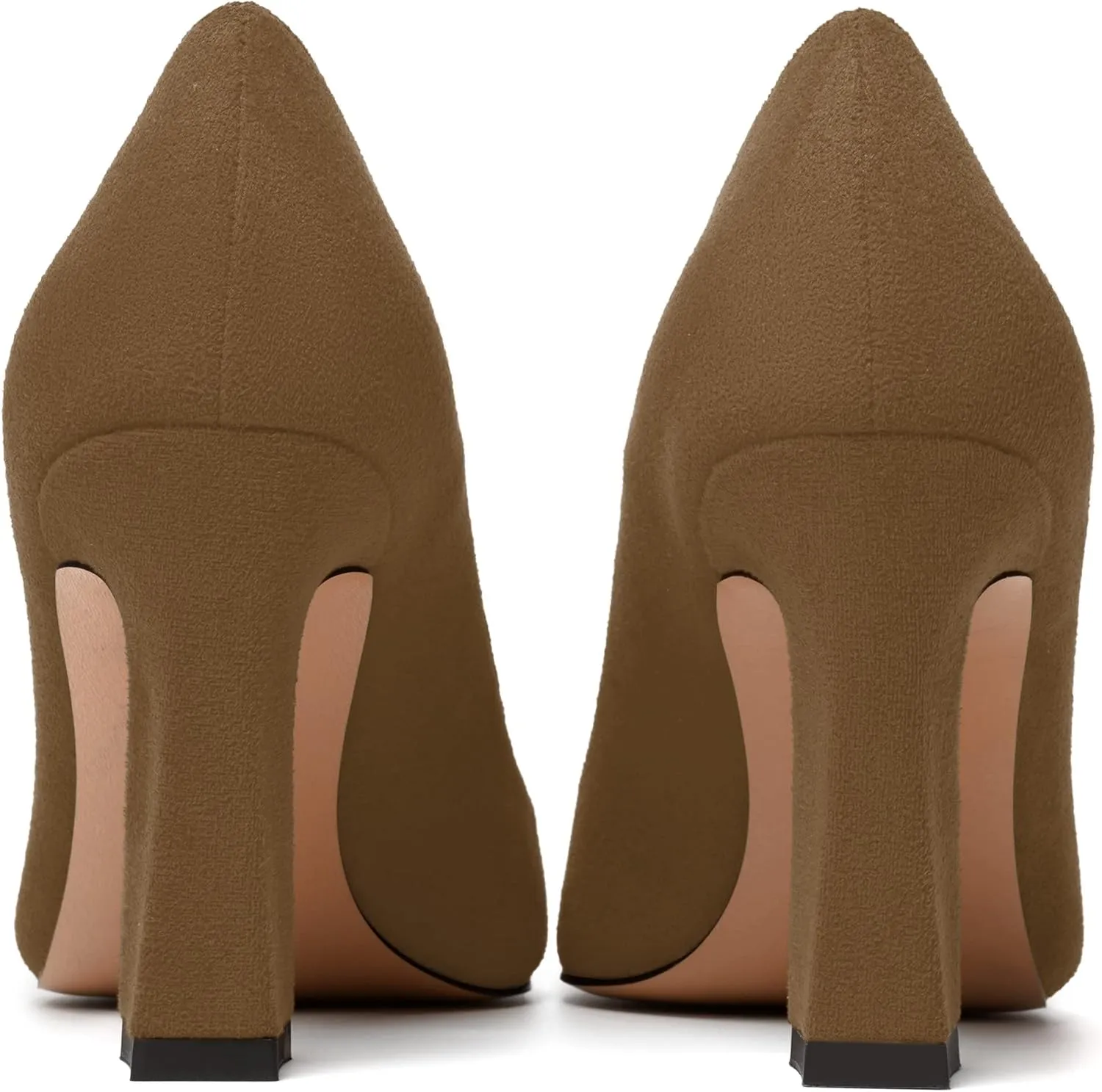 MODENCOCO Womens Slip On Solid Office Sexy Pointed Toe Fashion Suede Block High Heel Pumps Dress Shoes 3.5 Inch