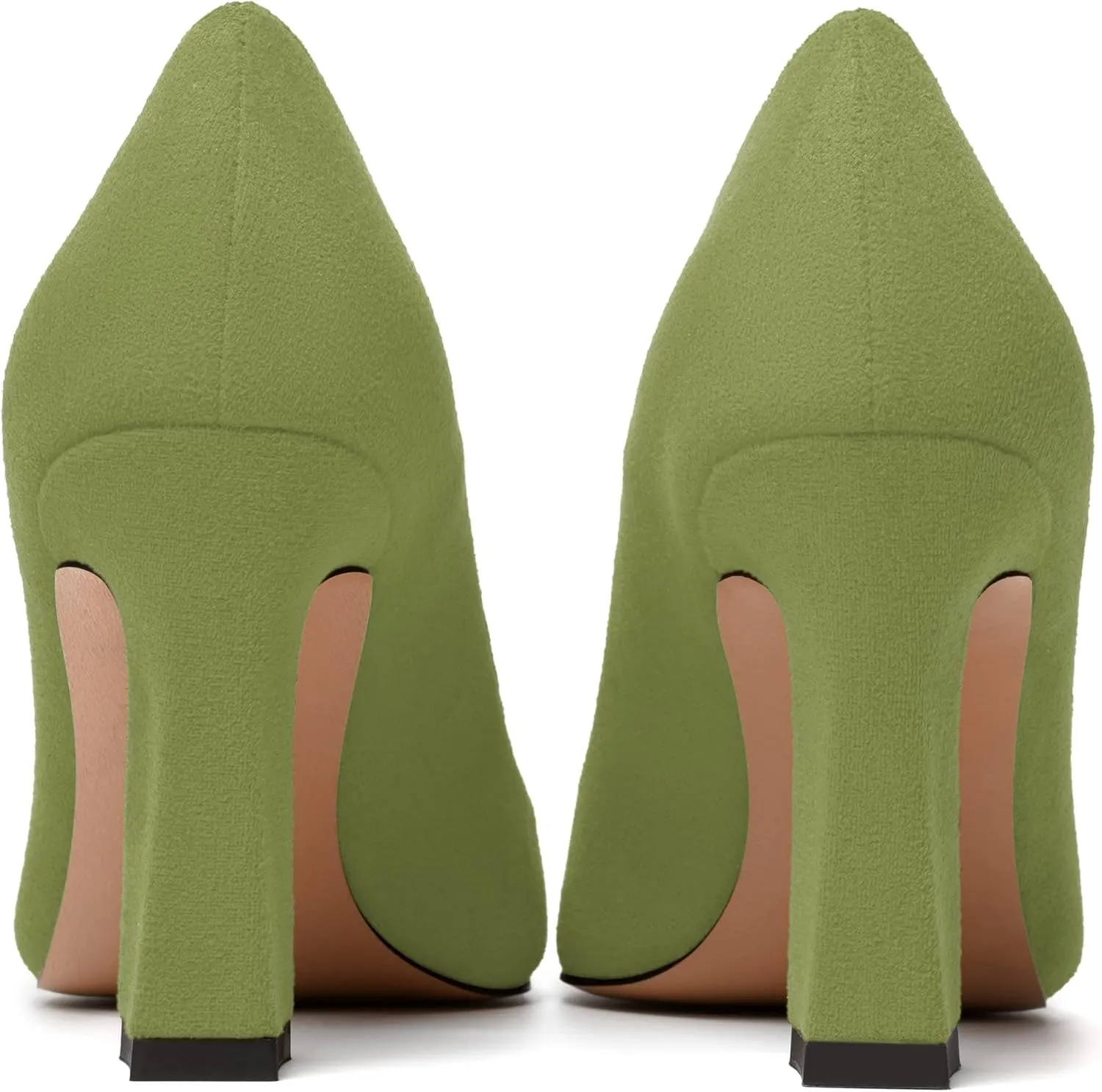 MODENCOCO Womens Slip On Solid Office Sexy Pointed Toe Fashion Suede Block High Heel Pumps Dress Shoes 3.5 Inch