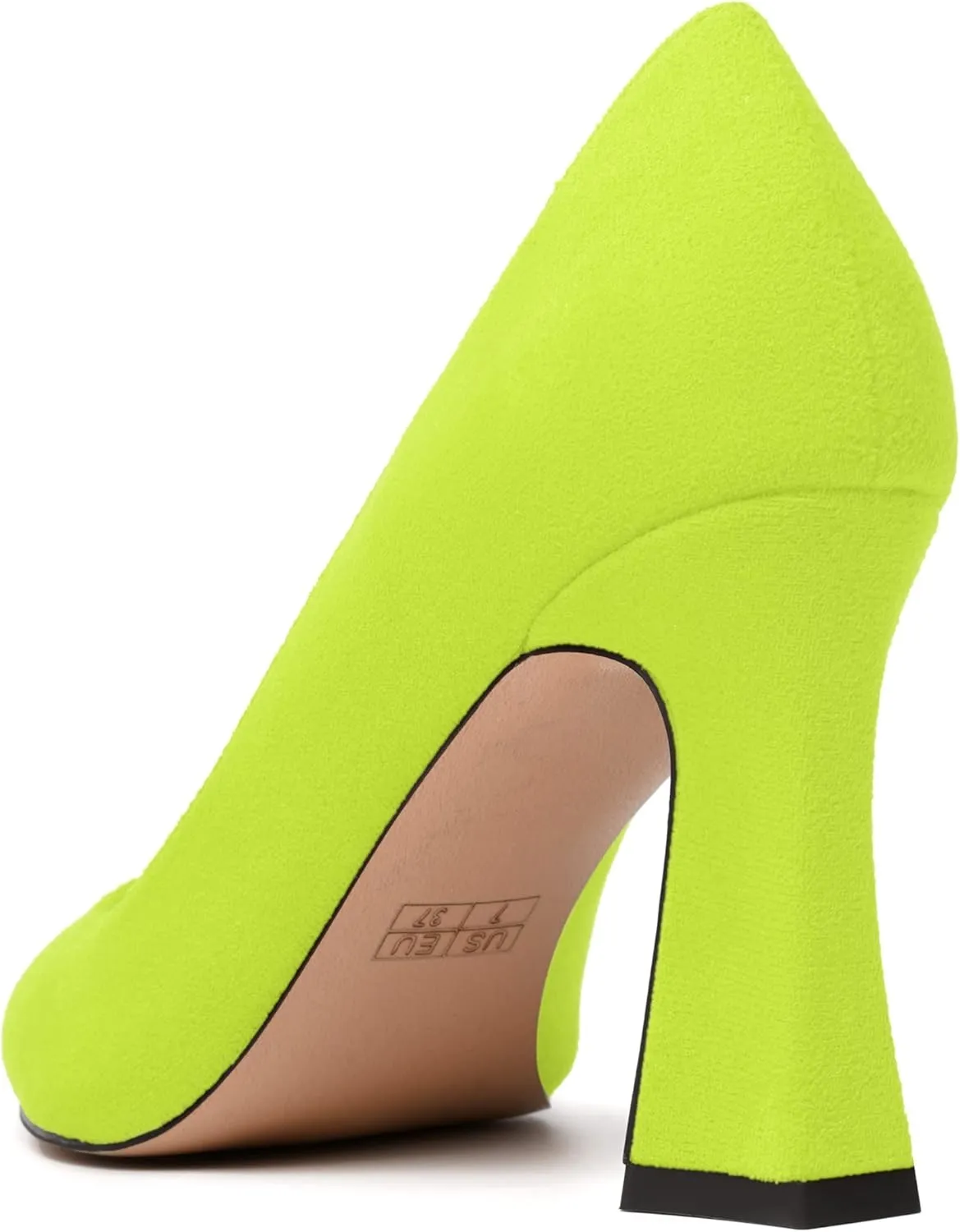 MODENCOCO Womens Slip On Solid Office Sexy Pointed Toe Fashion Suede Block High Heel Pumps Dress Shoes 3.5 Inch