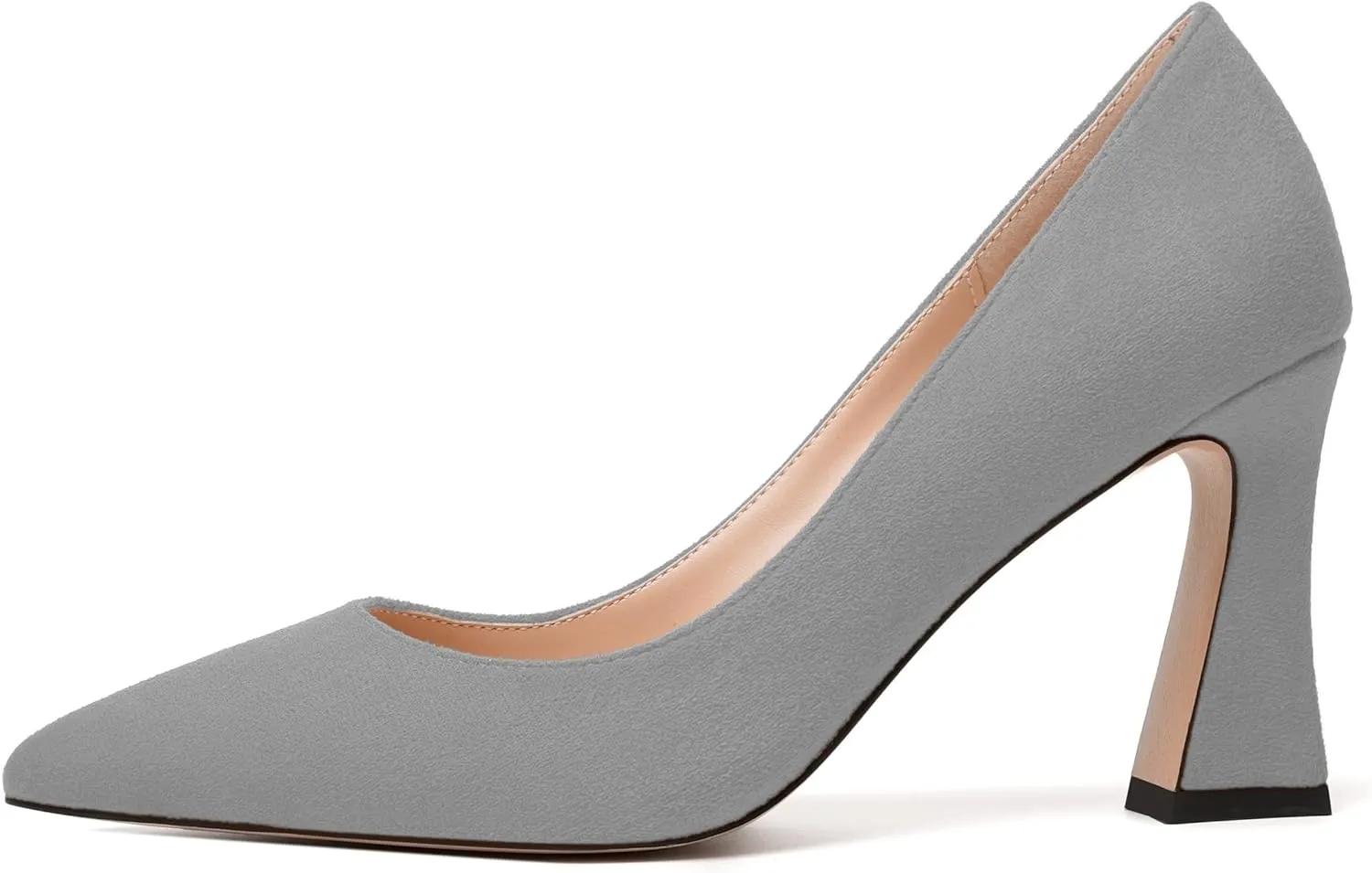 MODENCOCO Womens Slip On Solid Office Sexy Pointed Toe Fashion Suede Block High Heel Pumps Dress Shoes 3.5 Inch