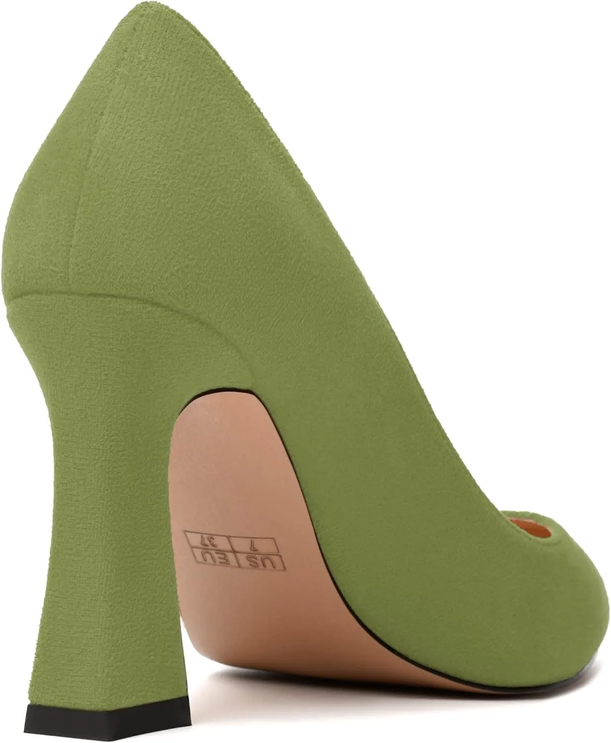MODENCOCO Womens Slip On Solid Office Sexy Pointed Toe Fashion Suede Block High Heel Pumps Dress Shoes 3.5 Inch