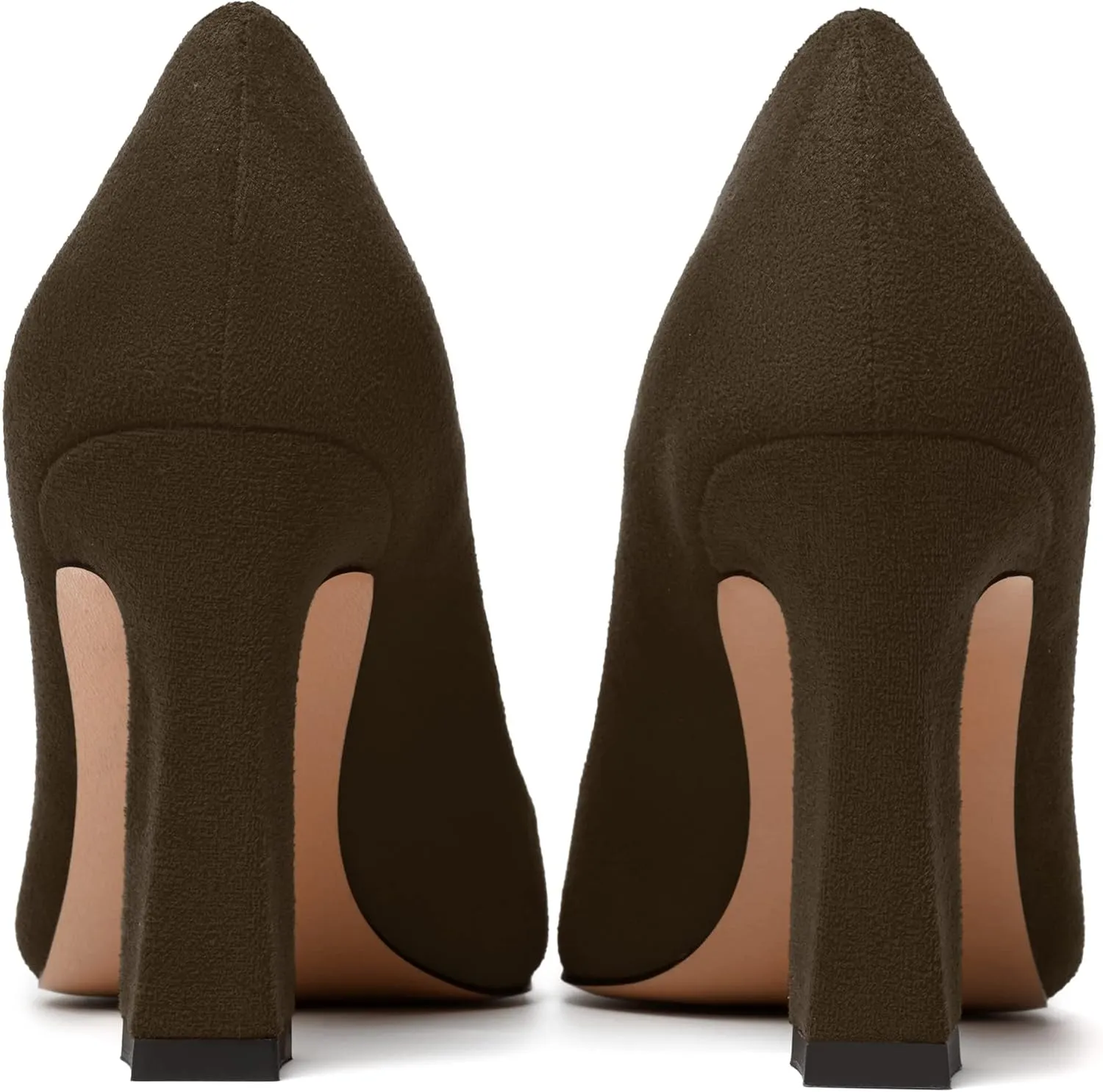 MODENCOCO Womens Slip On Solid Office Sexy Pointed Toe Fashion Suede Block High Heel Pumps Dress Shoes 3.5 Inch