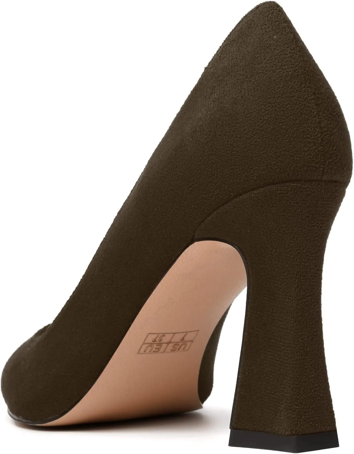 MODENCOCO Womens Slip On Solid Office Sexy Pointed Toe Fashion Suede Block High Heel Pumps Dress Shoes 3.5 Inch
