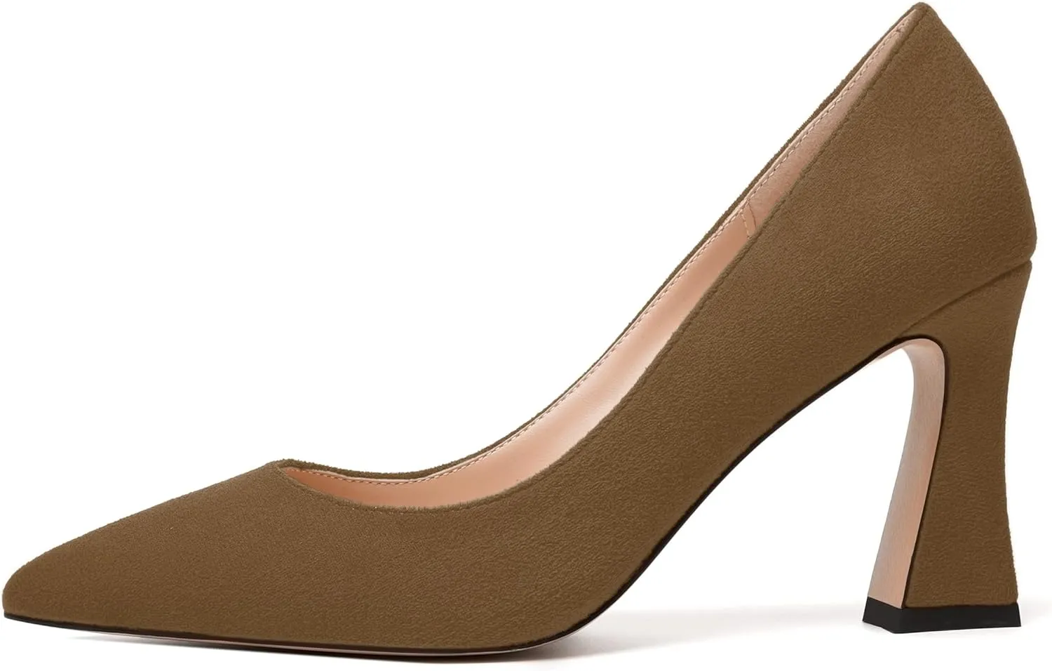 MODENCOCO Womens Slip On Solid Office Sexy Pointed Toe Fashion Suede Block High Heel Pumps Dress Shoes 3.5 Inch