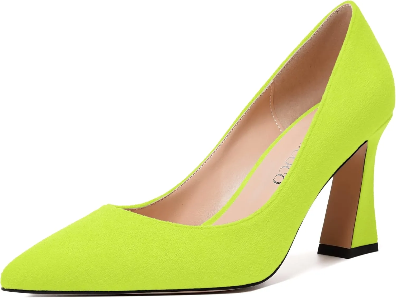 MODENCOCO Womens Slip On Solid Office Sexy Pointed Toe Fashion Suede Block High Heel Pumps Dress Shoes 3.5 Inch
