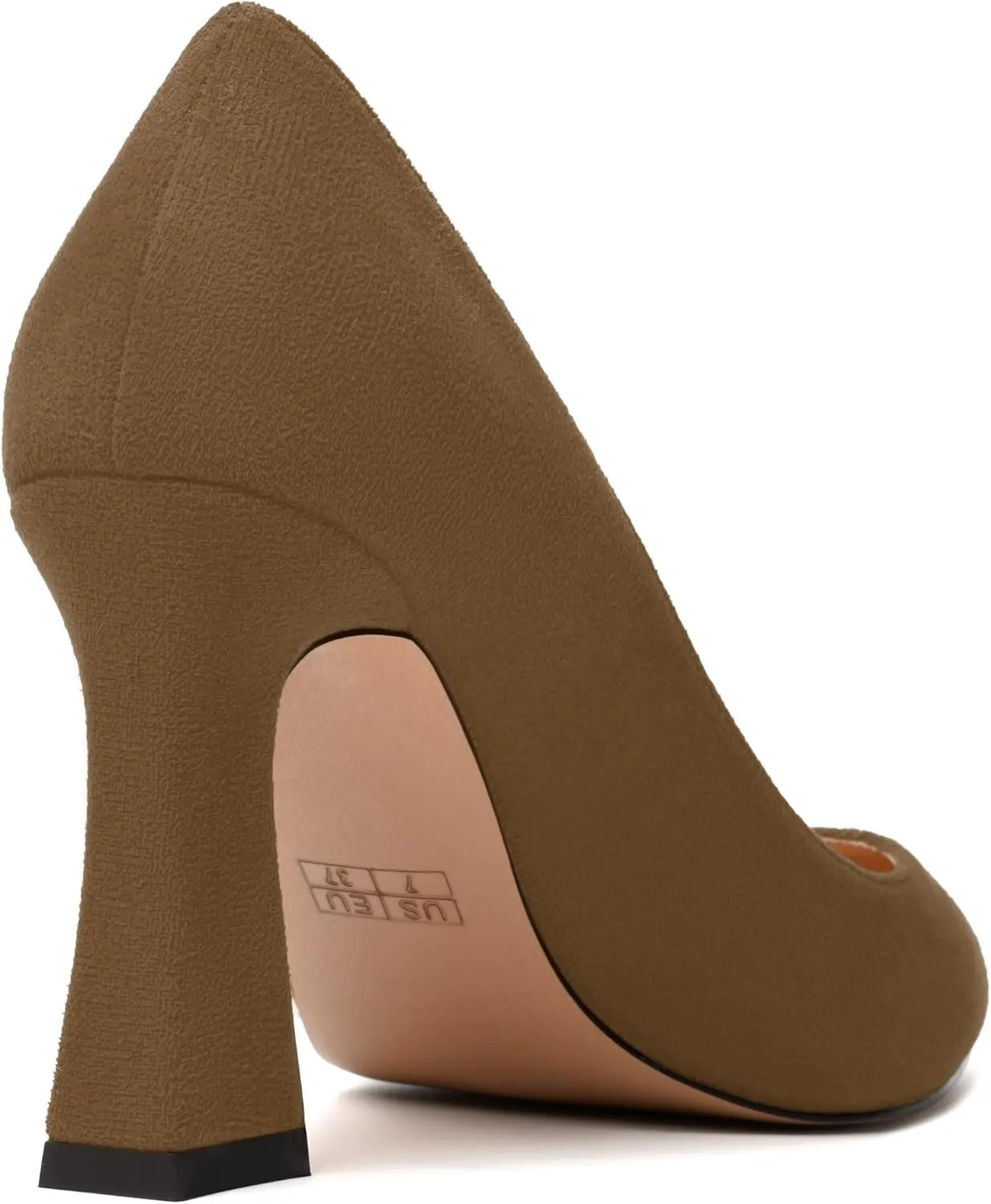 MODENCOCO Womens Slip On Solid Office Sexy Pointed Toe Fashion Suede Block High Heel Pumps Dress Shoes 3.5 Inch