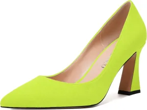 MODENCOCO Womens Slip On Solid Office Sexy Pointed Toe Fashion Suede Block High Heel Pumps Dress Shoes 3.5 Inch
