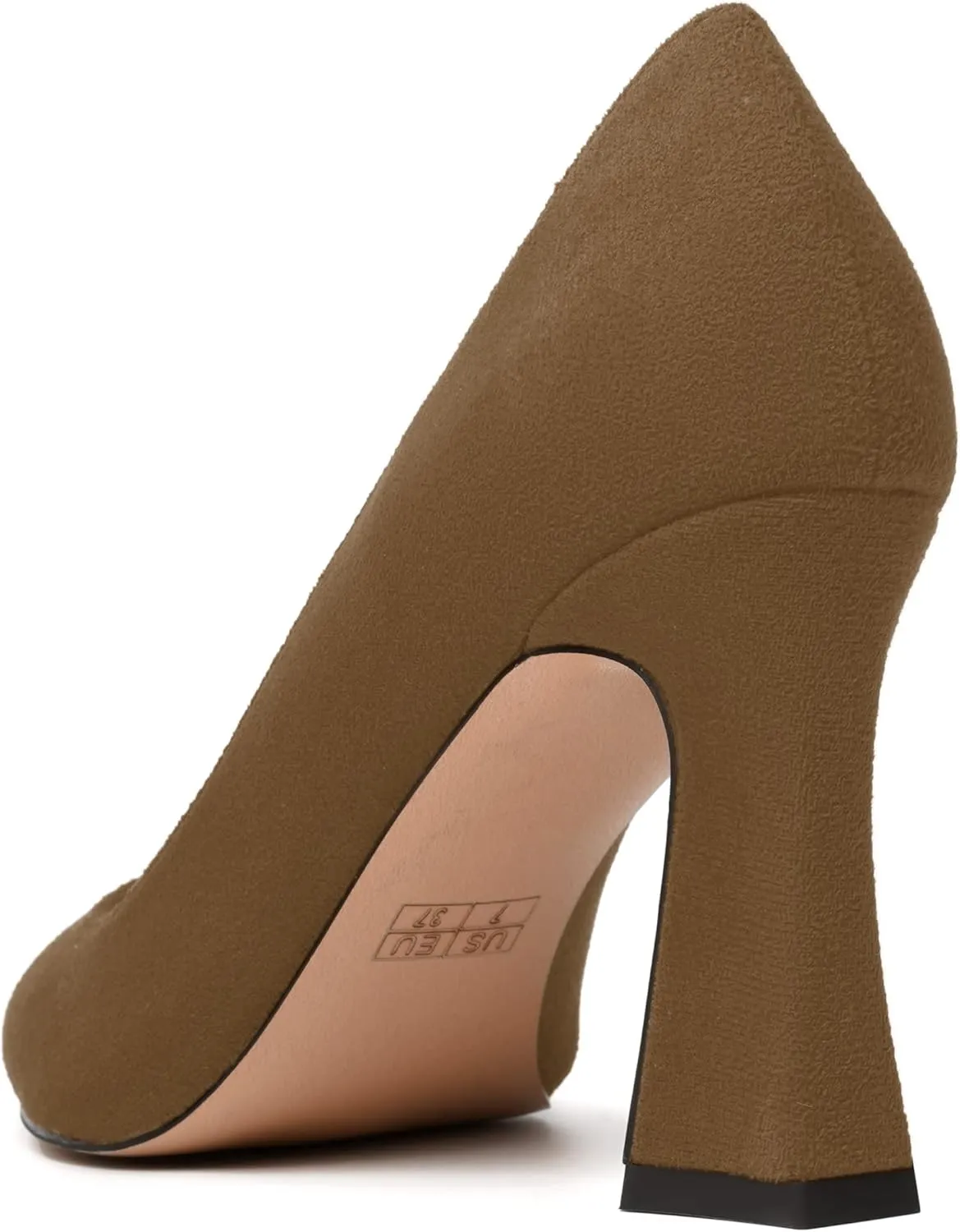 MODENCOCO Womens Slip On Solid Office Sexy Pointed Toe Fashion Suede Block High Heel Pumps Dress Shoes 3.5 Inch