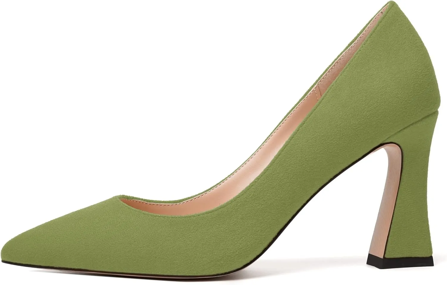 MODENCOCO Womens Slip On Solid Office Sexy Pointed Toe Fashion Suede Block High Heel Pumps Dress Shoes 3.5 Inch
