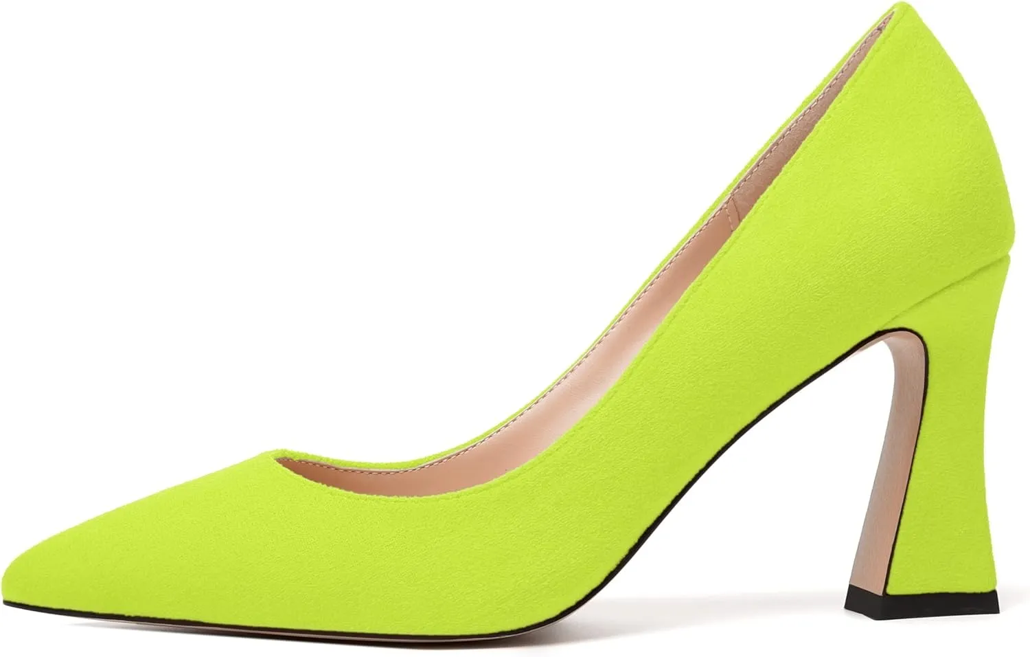 MODENCOCO Womens Slip On Solid Office Sexy Pointed Toe Fashion Suede Block High Heel Pumps Dress Shoes 3.5 Inch
