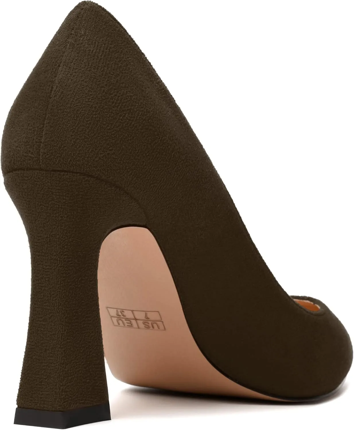 MODENCOCO Womens Slip On Solid Office Sexy Pointed Toe Fashion Suede Block High Heel Pumps Dress Shoes 3.5 Inch