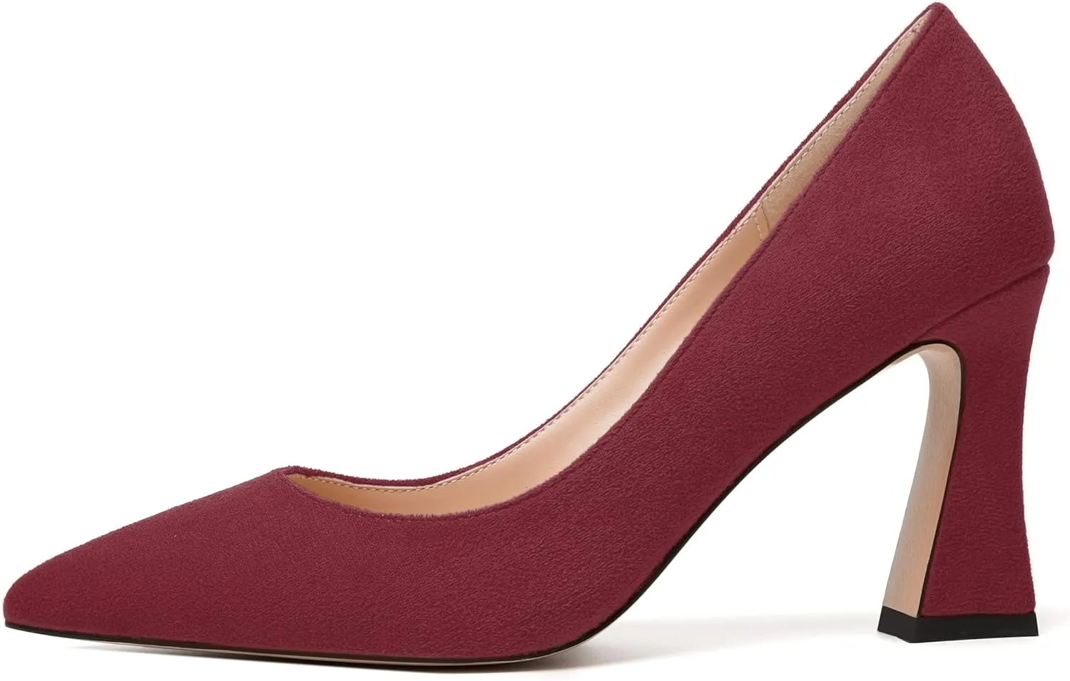 MODENCOCO Womens Slip On Solid Office Sexy Pointed Toe Fashion Suede Block High Heel Pumps Dress Shoes 3.5 Inch
