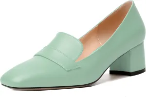 MODENCOCO Womens Square Toe Slip On Comfortable Casual Matte Work Chunky Low Heel Loafers Shoes 2 Inch
