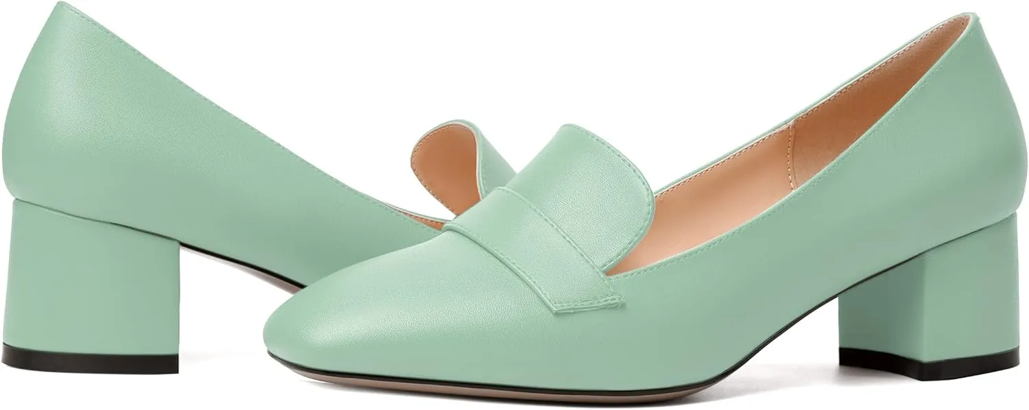 MODENCOCO Womens Square Toe Slip On Comfortable Casual Matte Work Chunky Low Heel Loafers Shoes 2 Inch