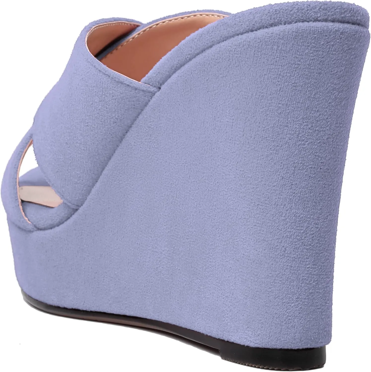 MODENCOCO Womens Suede Platform Slip On Open Toe Dressy Sexy Party Wedge High Heel Heeled Sandals 4 Inch