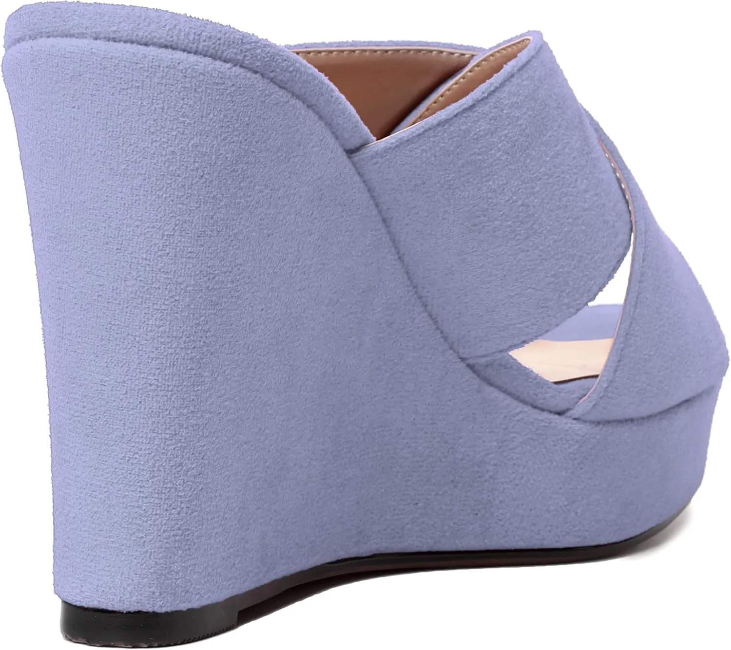 MODENCOCO Womens Suede Platform Slip On Open Toe Dressy Sexy Party Wedge High Heel Heeled Sandals 4 Inch