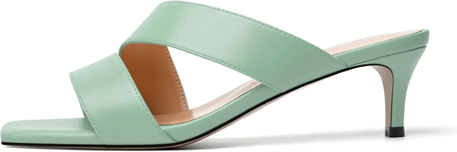 MODENCOCO Womens Summer Slip On Casual Square Toe Matte Comfortable Kitten Low Heel Heeled Sandals 2 Inch
