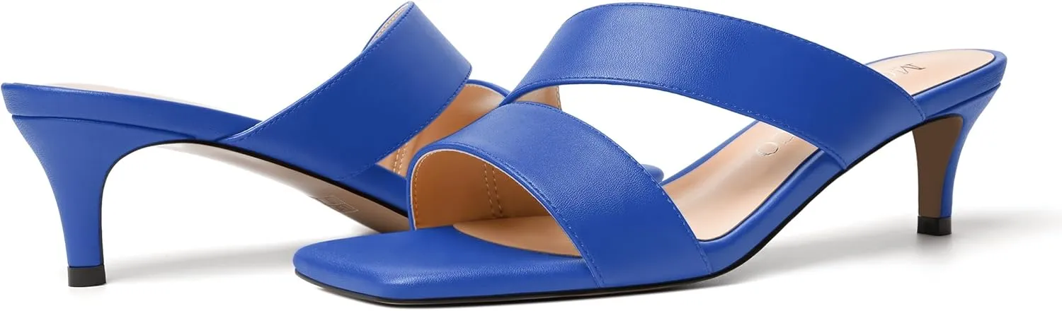 MODENCOCO Womens Summer Slip On Casual Square Toe Matte Comfortable Kitten Low Heel Heeled Sandals 2 Inch