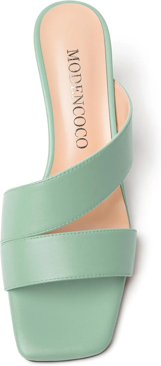 MODENCOCO Womens Summer Slip On Casual Square Toe Matte Comfortable Kitten Low Heel Heeled Sandals 2 Inch