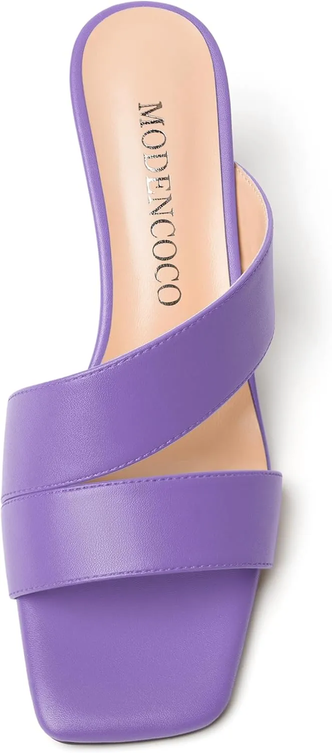 MODENCOCO Womens Summer Slip On Casual Square Toe Matte Comfortable Kitten Low Heel Heeled Sandals 2 Inch