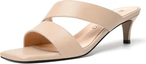 MODENCOCO Womens Summer Slip On Casual Square Toe Matte Comfortable Kitten Low Heel Heeled Sandals 2 Inch