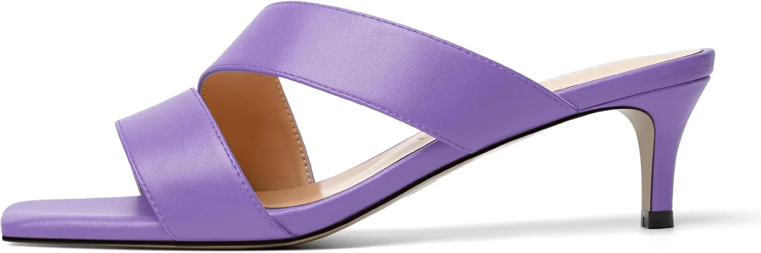 MODENCOCO Womens Summer Slip On Casual Square Toe Matte Comfortable Kitten Low Heel Heeled Sandals 2 Inch
