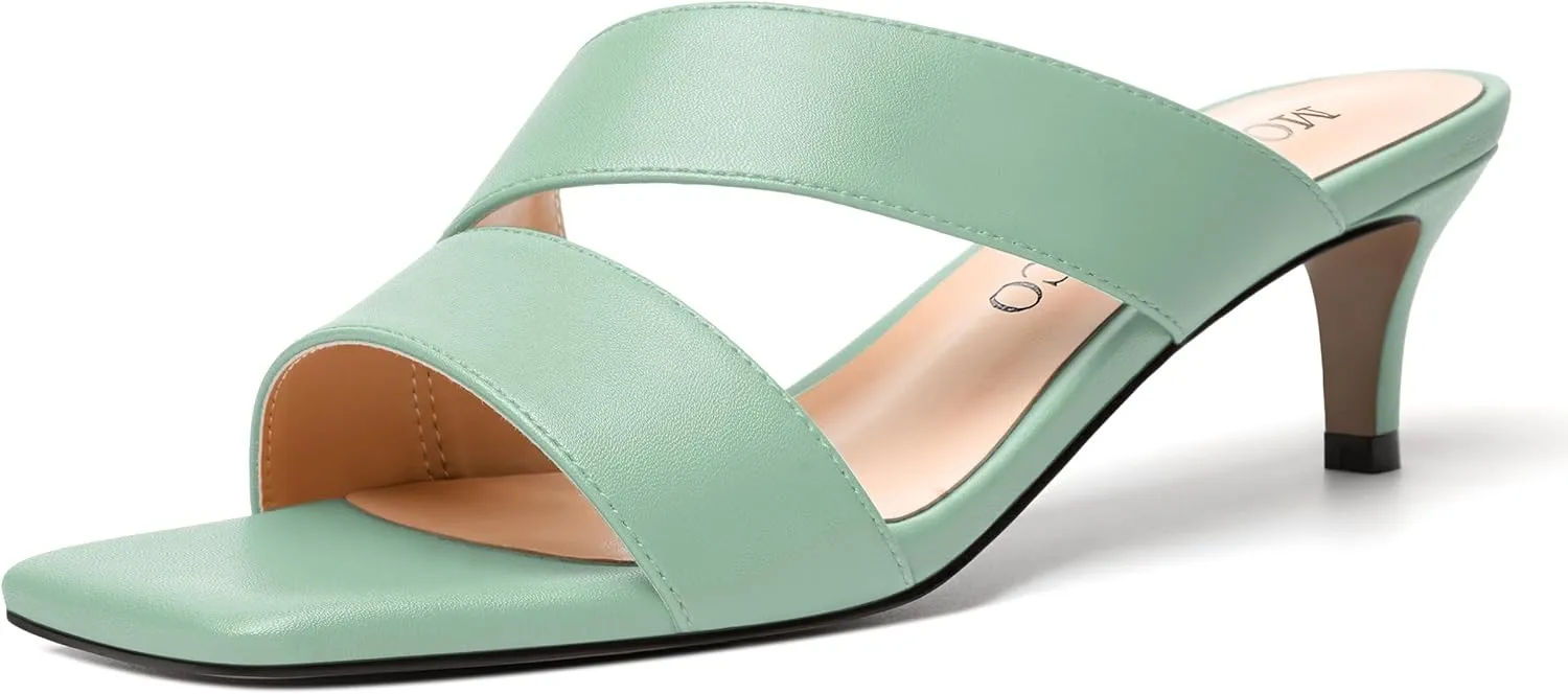 MODENCOCO Womens Summer Slip On Casual Square Toe Matte Comfortable Kitten Low Heel Heeled Sandals 2 Inch