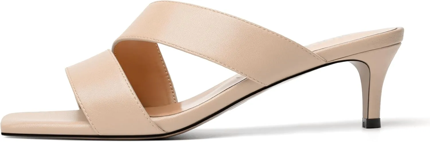 MODENCOCO Womens Summer Slip On Casual Square Toe Matte Comfortable Kitten Low Heel Heeled Sandals 2 Inch