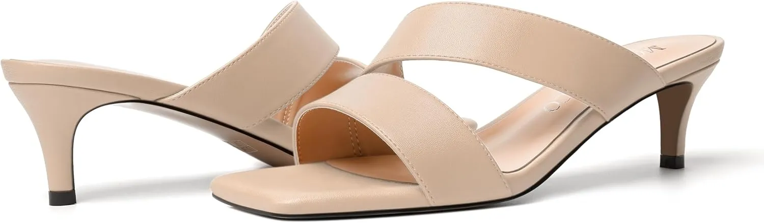 MODENCOCO Womens Summer Slip On Casual Square Toe Matte Comfortable Kitten Low Heel Heeled Sandals 2 Inch