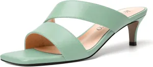 MODENCOCO Womens Summer Slip On Casual Square Toe Matte Comfortable Kitten Low Heel Heeled Sandals 2 Inch