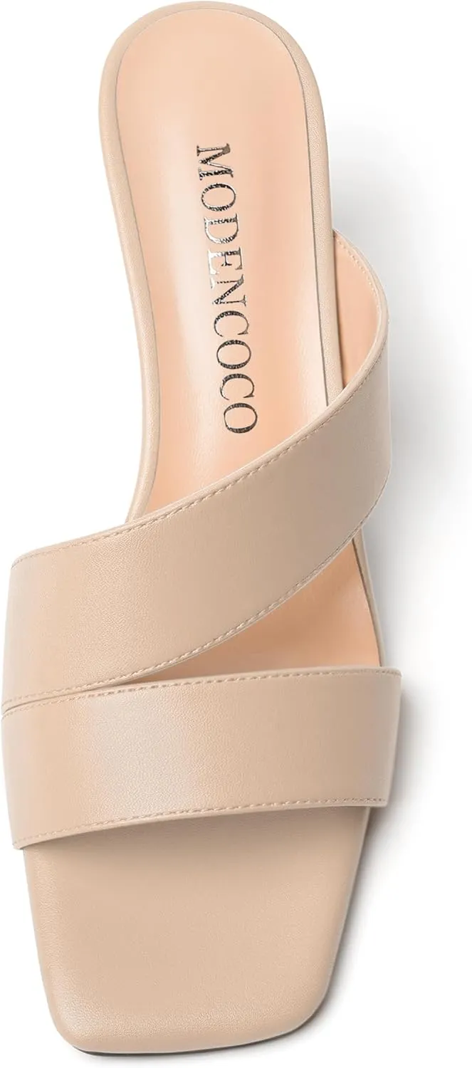 MODENCOCO Womens Summer Slip On Casual Square Toe Matte Comfortable Kitten Low Heel Heeled Sandals 2 Inch