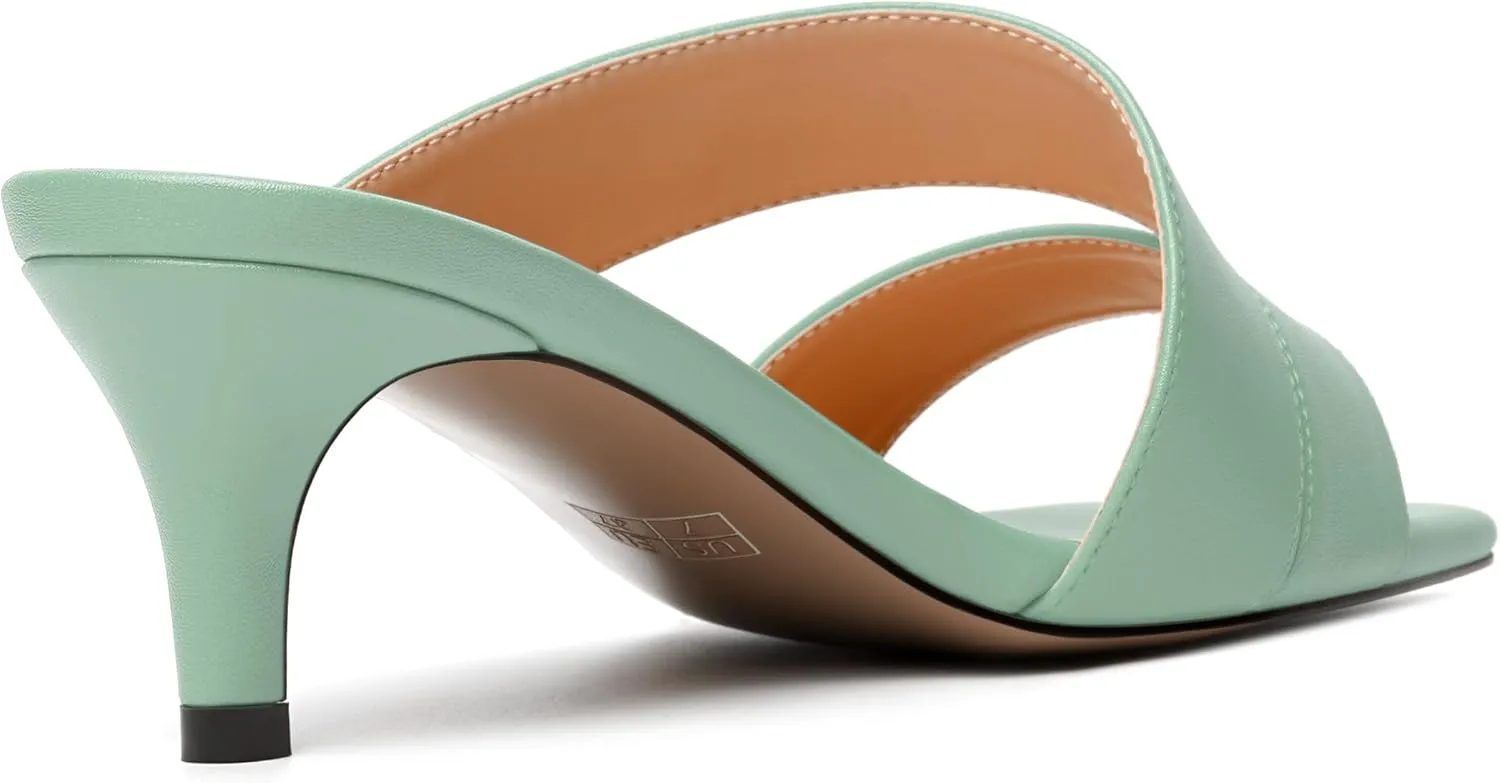 MODENCOCO Womens Summer Slip On Casual Square Toe Matte Comfortable Kitten Low Heel Heeled Sandals 2 Inch