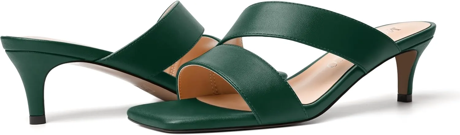 MODENCOCO Womens Summer Slip On Casual Square Toe Matte Comfortable Kitten Low Heel Heeled Sandals 2 Inch