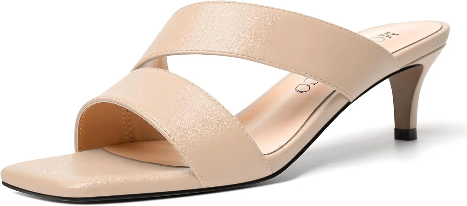 MODENCOCO Womens Summer Slip On Casual Square Toe Matte Comfortable Kitten Low Heel Heeled Sandals 2 Inch
