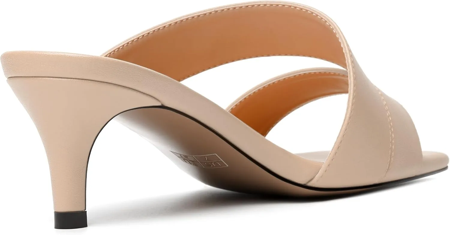 MODENCOCO Womens Summer Slip On Casual Square Toe Matte Comfortable Kitten Low Heel Heeled Sandals 2 Inch