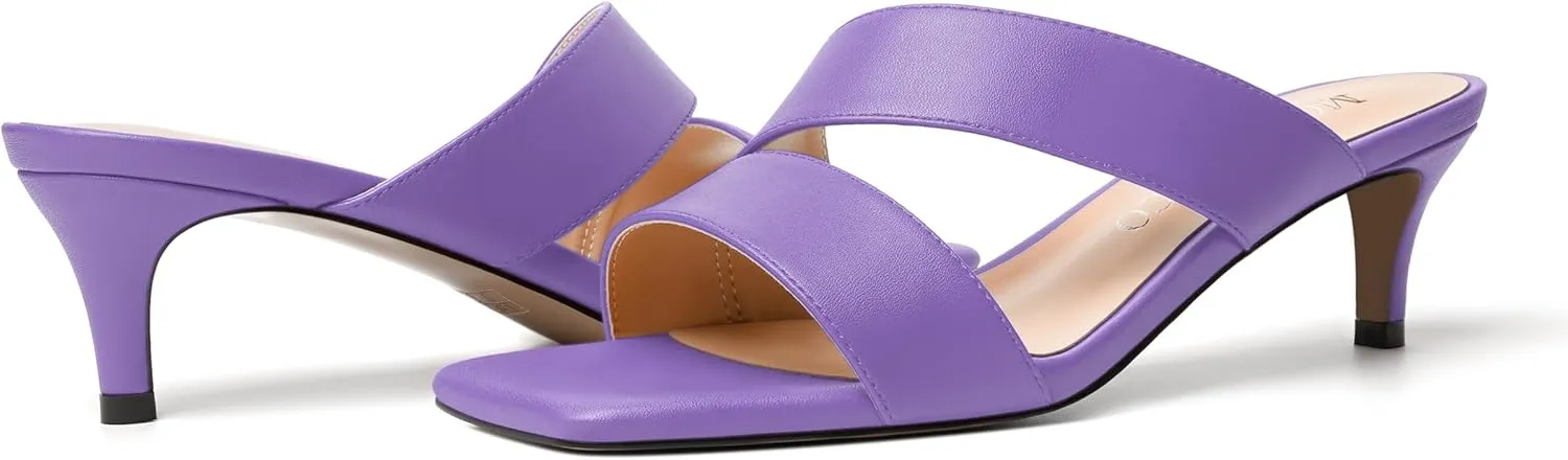 MODENCOCO Womens Summer Slip On Casual Square Toe Matte Comfortable Kitten Low Heel Heeled Sandals 2 Inch