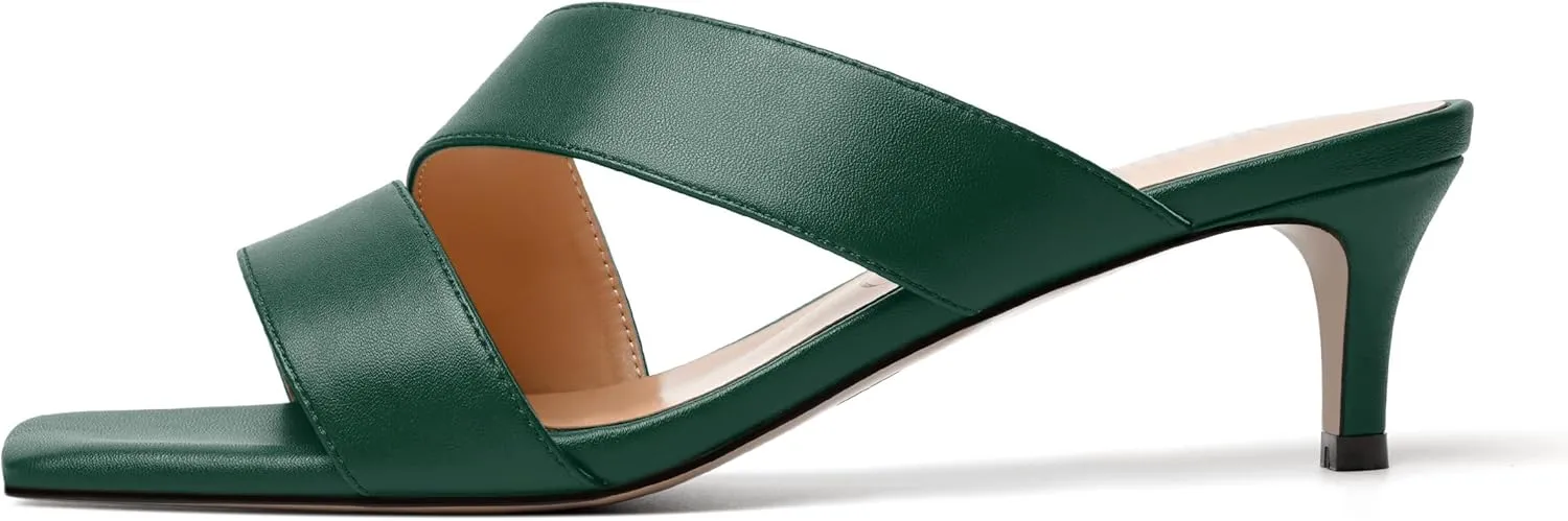 MODENCOCO Womens Summer Slip On Casual Square Toe Matte Comfortable Kitten Low Heel Heeled Sandals 2 Inch