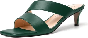 MODENCOCO Womens Summer Slip On Casual Square Toe Matte Comfortable Kitten Low Heel Heeled Sandals 2 Inch