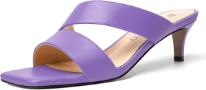 MODENCOCO Womens Summer Slip On Casual Square Toe Matte Comfortable Kitten Low Heel Heeled Sandals 2 Inch